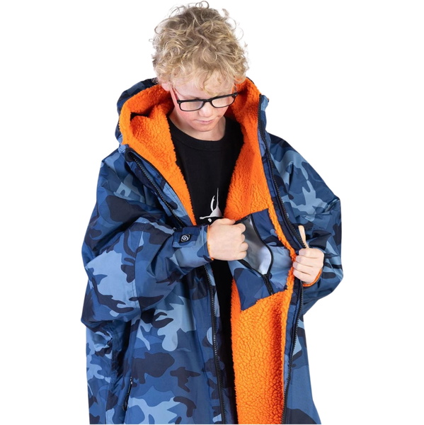 Dryrobe Advance Junior Long Sleeve Changing Robe V3KSLSDA - Blue Camo / Orange